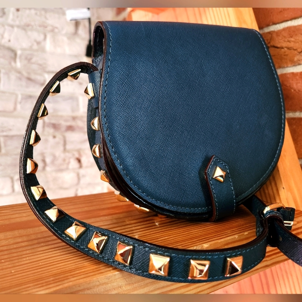 Rebecca Minkoff Blue Crossbody Bag with Gold Studs